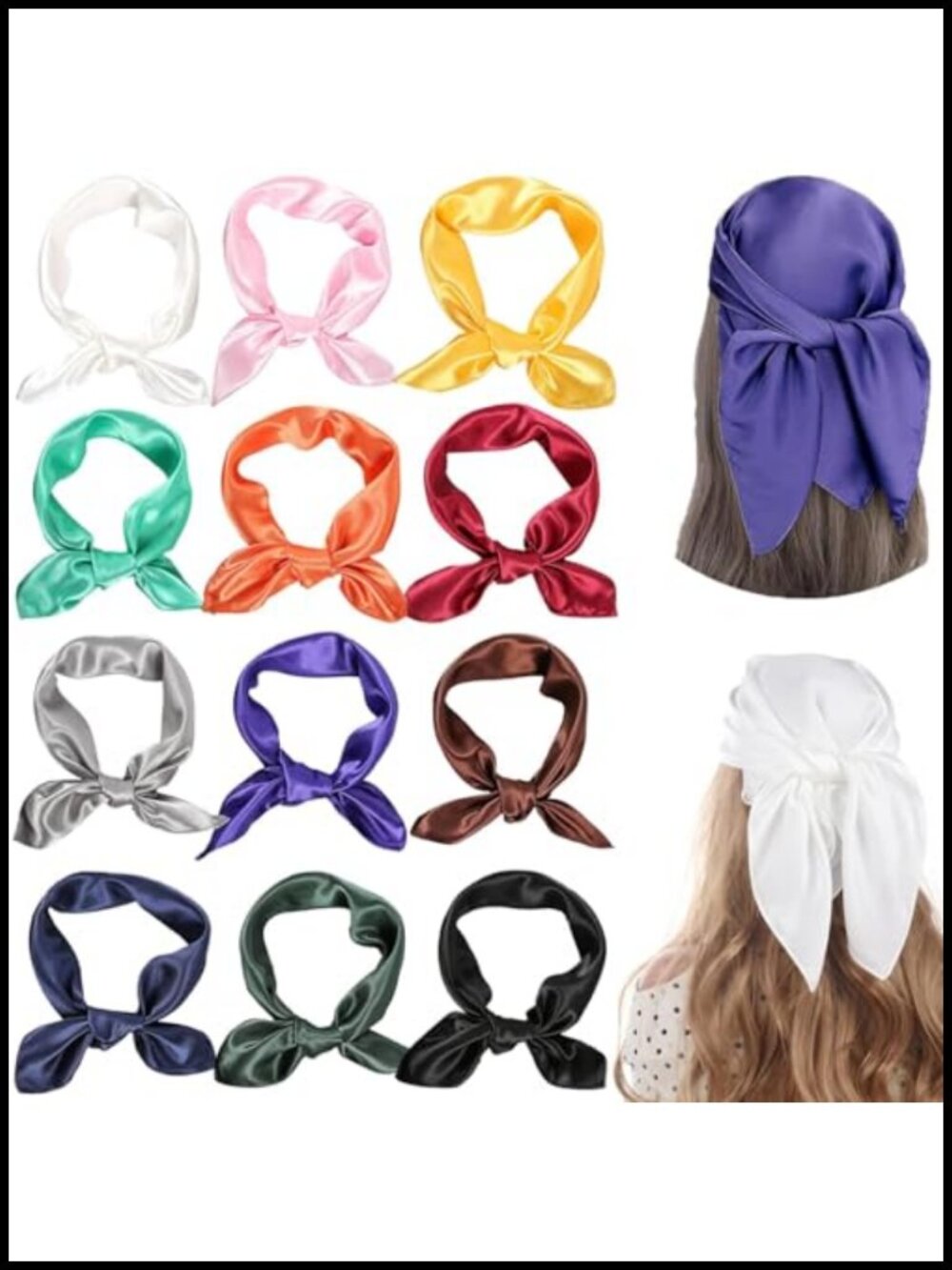 12 Pack Satin Square Neck Scarf 23.6in Silk Like Hair Wrap Bandana